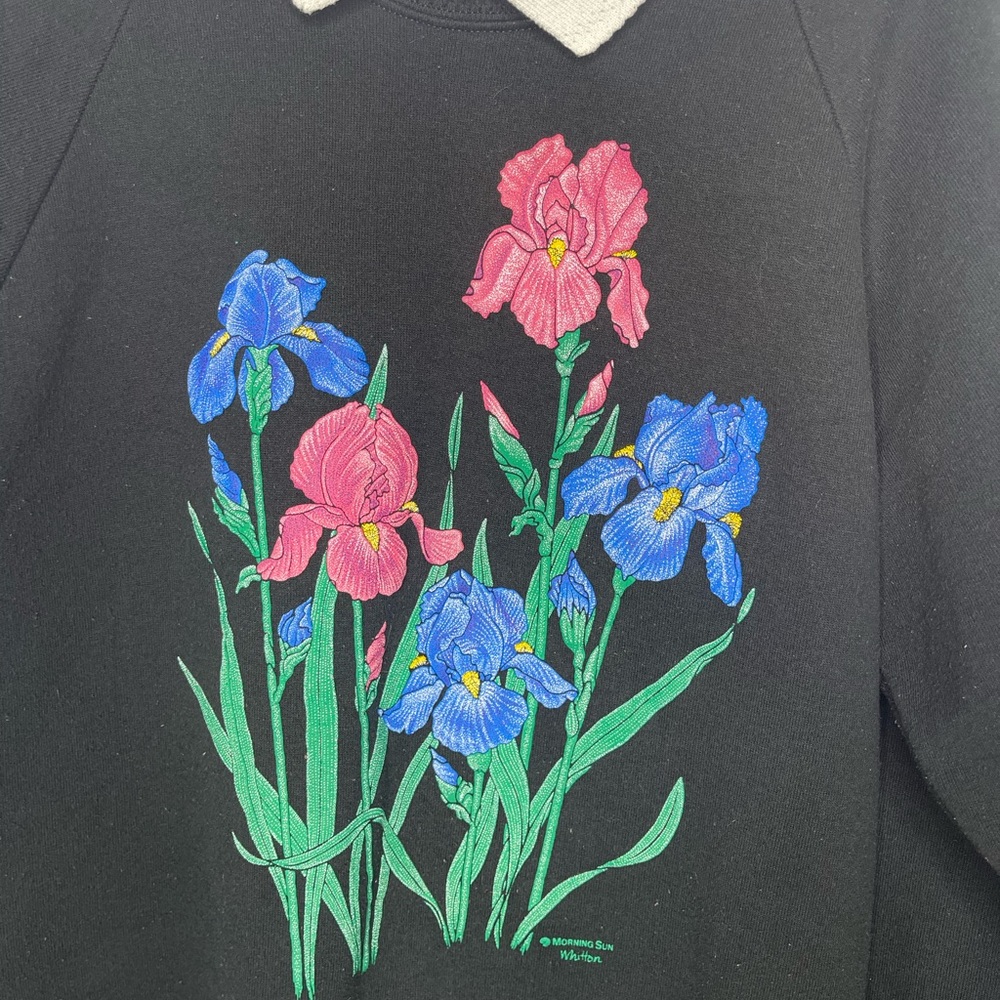 Vintage Morning Sun Floral Black Collared Sweater Large - Picture 3 of 7